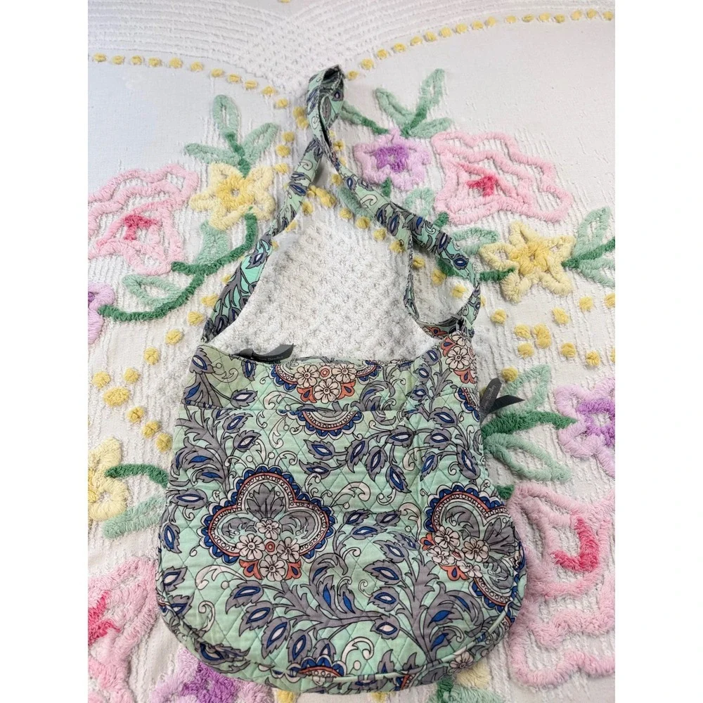 Vera Bradley Quilted Crossbody Bag Mint Paisley Blue Gray Orange‎ Floral Zip